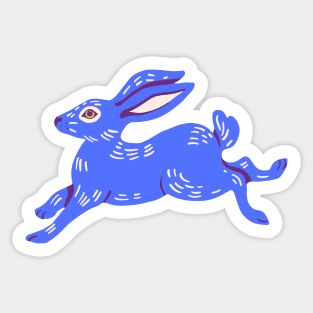 Blue Running Hare Sticker